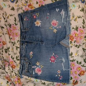 american eagle mini denim floral embroidered skirt size 18